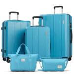 VALLSERO Trolleyset Koffer-Set Hartschalen-Koffer, Rollkoffer 5-teiliges Set, Handgepäck 4 Rollen, ABS-Material, Schwarz/Pink