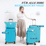 VALLSERO Trolleyset Koffer-Set Hartschalen-Koffer, Rollkoffer 5-teiliges Set, Handgepäck 4 Rollen, ABS-Material, Schwarz/Pink – Bild 2