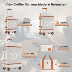 VALLSERO Trolleyset Hartschalen-Koffer set Rollkoffer, Reisekoffer, Handgepäck 4 Rollen, ABS-Material, TSA Zollschloss – Bild 4