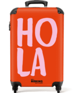 NoBoringSuitcases.com© Hartschalen-Trolley Rot und rosa Zitat 'hola' 55x35x20cm, 4 Rollen, Handgepäck Koffer & Trolleys, Luggage, Reisekoffer Frauen
