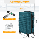 KESSER Hartschalen-Trolley Reisekoffer Handgepäck 55L Koffer Inkl. Kofferwaage + Gepäckanhänger, 4 Rollen, Rollkoffer ABS-Hartschale mit 4 Rollen, Zahlenschloss & Teleskopgriff – Bild 2