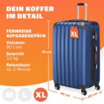 monzana Hartschalen-Trolley, 4 Rollen, Rollkoffer Zahlenschloss Reisekoffer Hartschalenkoffer Trolley XL Blau – Bild 2