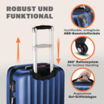 monzana Hartschalen-Trolley, 4 Rollen, Rollkoffer Zahlenschloss Reisekoffer Hartschalenkoffer Trolley XL Blau – Bild 4
