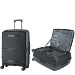 Super Solu Hartschalen-Trolley Erweiterbarer Hartschalenkoffer, Frontöffnung Reisekoffer aus PP, 4 Rollen, 360° Doppelrollen, M/20 Zoll, Schwarz, TSA-Zahlenschloss, Polypropylen