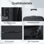 Super Solu Hartschalen-Trolley Erweiterbarer Hartschalenkoffer, Frontöffnung Reisekoffer aus PP, 4 Rollen, 360° Doppelrollen, M/20 Zoll, Schwarz, TSA-Zahlenschloss, Polypropylen – Bild 4