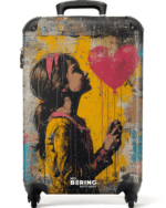 NoBoringSuitcases.com© Hartschalen-Trolley Mädchen mit herzförmigem Luftballon im Graffiti-Stil 55x35x20cm, 4 Rollen, Reisetasche mit Rollen, Koffer Handgepäck Flugzeug