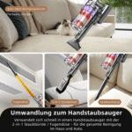 Grenintol Akku-Hand-und Stielstaubsauger 85000Pa Akku Staubsauger,Akku Handstaubsauger,Akkusauger Kabelloser, 500 W, beutellos, AkkuStaubsauger 500W,Handstaubsauger mit 4 Saugstufen,60 Min Laufzeit – Bild 3