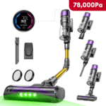 Ultenic Akku-Stielstaubsauger Akkustaubsauger,78000PA/650 W/Zero-Tangle-Bodenbürste, 650,00 W, beutellos, Anti-Tangle Bodenbürste für Hartböden Teppiche Tierhaare