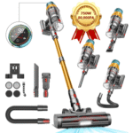 FOSMET Akku-Hand-und Stielstaubsauger Akku Staubsauger 80000Pa 750W 80min, 2,6L Staubbehälter, OLED Display, 750 W, 2.6L, Kabelloser Stabstaubsauger mit 11-Stufen-Filter, 50dB leise, für Böden