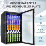 EUHOMY Getränkekühlschrank 90L Mini-Kühlschrank für 126 Dosen mit verstellbaren Ablage Getränkekühlschrank, 79.5 cm hoch, 47.5 cm breit, für Limonade, Bier oder Wein, für Zuhause, Bar und Büro – Bild 2