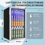 EUHOMY Getränkekühlschrank 90L Mini-Kühlschrank für 126 Dosen mit verstellbaren Ablage Getränkekühlschrank, 79.5 cm hoch, 47.5 cm breit, für Limonade, Bier oder Wein, für Zuhause, Bar und Büro – Bild 3