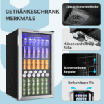 EUHOMY Getränkekühlschrank 90L Mini-Kühlschrank für 126 Dosen mit verstellbaren Ablage Getränkekühlschrank, 79.5 cm hoch, 47.5 cm breit, für Limonade, Bier oder Wein, für Zuhause, Bar und Büro – Bild 5