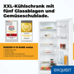 exquisit Vollraumkühlschrank KS5320-V-H-040E, 142.6 cm hoch, 54.4 cm breit, 242 Liter, 5 Glasablagen, 4Türablagen, 40 db, Türanschlag wechselbar – Bild 2