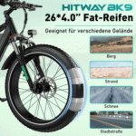 HITWAY E-Bike Mountainbike 26*4,0 Zoll Elektrofahrrad EMTB mit 48V15Ah Samsung Akku, 7 Gang shimano shimano Schaltwerk, Kettenschaltung, 250W Heckmotor, 720 Wh, Pedelec mit 2 Stoßdämpfer, APP Funktion E-Mountainbike für Erwachsene – Bild 3