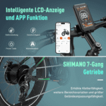 HITWAY E-Bike Mountainbike 26*4,0 Zoll Elektrofahrrad EMTB mit 48V15Ah Samsung Akku, 7 Gang shimano shimano Schaltwerk, Kettenschaltung, 250W Heckmotor, 720 Wh, Pedelec mit 2 Stoßdämpfer, APP Funktion E-Mountainbike für Erwachsene – Bild 4