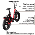 AGON E-Bike Faltrad Aurevia, 7 Gang Shimano Tourney Schaltwerk, Kettenschaltung, Heckmotor, 468 Wh, E Bike Klapprad 20" Pedelec für Damen Herren 155-195cm Elektrofahrrad – Bild 4