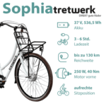 Tretwerk E-Bike Cityrad Sophia, 3 Gang, Nabenschaltung, Frontmotor, 536 Wh, Tretwerk Sophia E Bike Damen 28 Zoll Elektrofahrrad 160 - 185 cm Rad – Bild 4