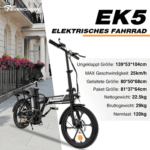 EVERCROSS TECH E-Bike EK5 Faltbares E-Fahrrad,klapprad Riemenantrieb,Pedelec, 36V 13AH, Heckmotor, 468 Wh, Heckmotor, 15/20/25 KM/H, bis 35-60km, ebike Herren/Damen – Bild 2