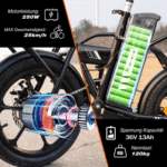 EVERCROSS TECH E-Bike EK5 Faltbares E-Fahrrad,klapprad Riemenantrieb,Pedelec, 36V 13AH, Heckmotor, 468 Wh, Heckmotor, 15/20/25 KM/H, bis 35-60km, ebike Herren/Damen – Bild 4
