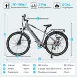 HITWAY E-Bike Cityrad, Trekkingrad,Mountainbike, Faltrad Elektrofahrrad 29 Zoll E-Mountainbike bis zu 50-80km, 7 Gang shimano, Kettenschaltung, E-MTB, Pedelec für Damen u. Herren mit APP NFC – Bild 4