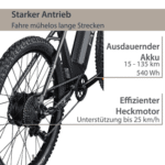 AGON E-Bike Mountainbike Alpha, 10 Gang Deore SGS T6000 Schaltwerk, Kettenschaltung, Heckmotor, 540 Wh, Pedelec, Elektrofahrrad für Damen u. Herren, MTB – Bild 4