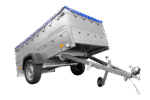 Anhänger mit faltbarer Deichsel Garden Trailer 230 KIPP mit zusätzlichen Bordwänden, Stützrad und blauer Flachplane-Neu – [LTG_SITE_NAME]