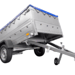 Anhänger mit faltbarer Deichsel Garden Trailer 230 KIPP mit zusätzlichen Bordwänden, Stützrad und blauer Flachplane-Neu – [LTG_SITE_NAME]