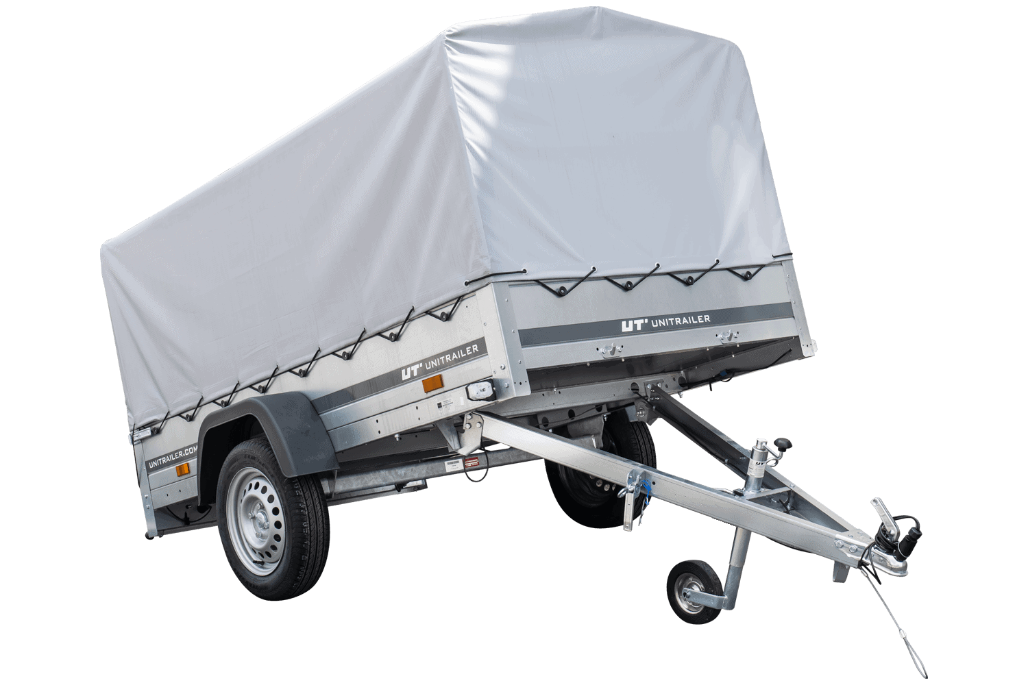 img_69cac0d9a7ba1.png Anhänger Pkw 230×125 Garden Trailer 230 KIPP Unitrailer 750 kg mit Stützrad, Hochplane und Hochspriegel-Neu – Bild 1