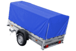 Auto Anhänger 230×125 Garden Trailer 230 KIPP Unitrailer 750 kg mit Stützrad, blauer Hochplane und Hochspriegel-Neu – Bild 2