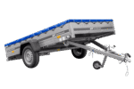 Einachsanhänger 264×150 UNITRAILER GARDEN 265 KIPP mit einem Flachplanenträger und blauer Plane-Neu