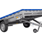 Einachsanhänger 264×150 UNITRAILER GARDEN 265 KIPP mit einem Flachplanenträger und blauer Plane-Neu