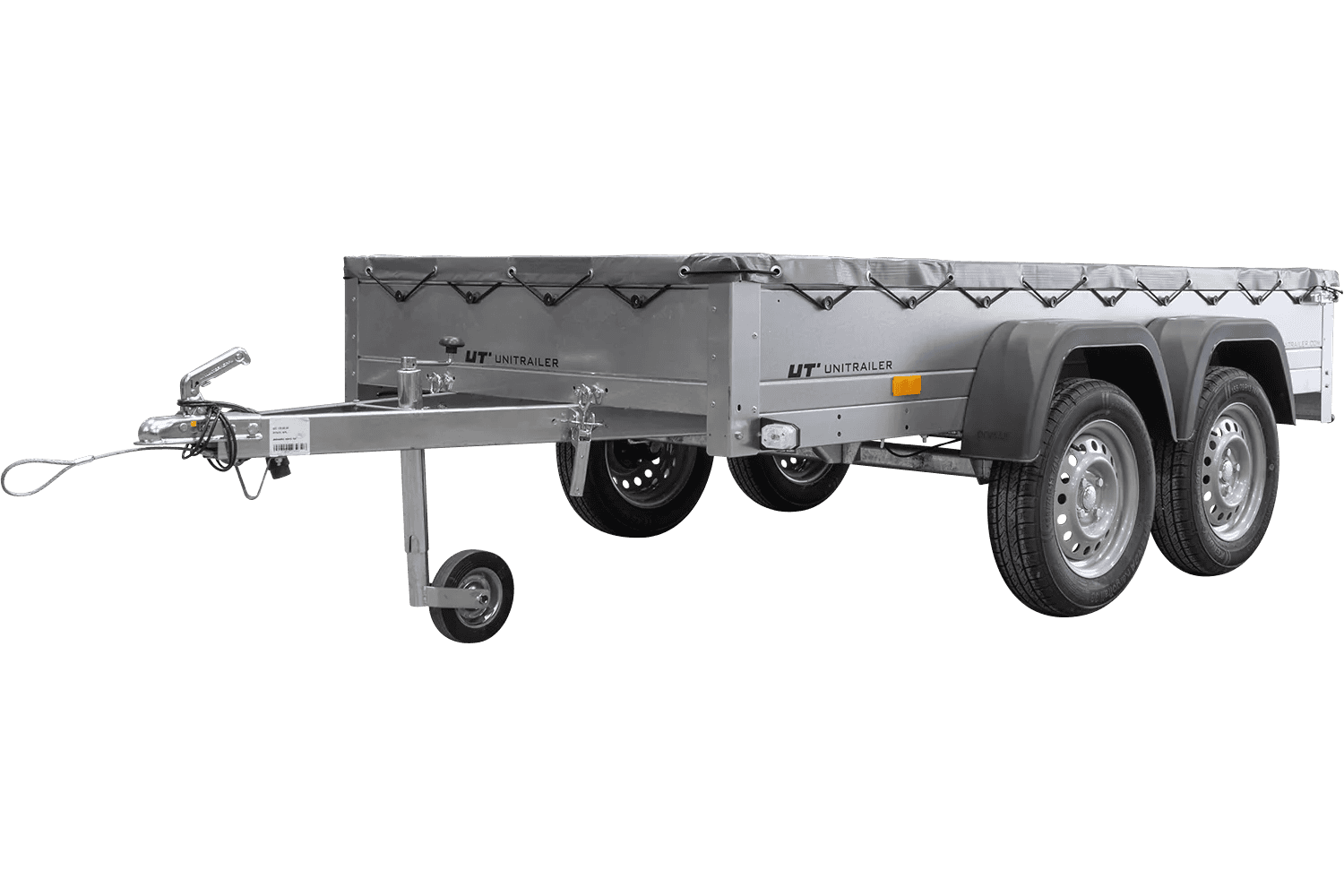 img_69cac3d092f6c.png Garden Trailer 264/2 Kipp Mit Stützrad, Graue Flachplane Und Planenträger-Neu – Bild 1