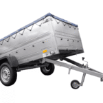 Großer Anhänger 750 kg Garden Trailer 264 KIPP mit Bordwandaufsatz , Stützrad und blauer Flachplane-Neu