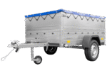 Kfz Anhänger 750 kg Garden Trailer 201 KIPP mit zusätzlichen Bordwänden, Stützrad und blauer Flachplane-Neu – Bild 4