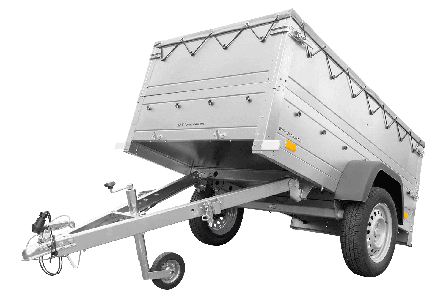 img_69cac59ecc7ce.png Kippbarer Pkw Anhänger Garden Trailer 200 KIPP mit zusätzlichen Bordwänden, Stützrad und Flachplane-Neu – Bild 1